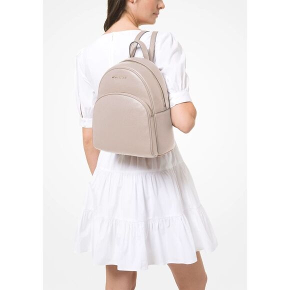 New! MICHAEL KORS Abbey Medium Pebbled Leather Backpack Soft Pink - Picture 1 of 9